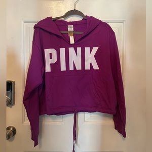 NWT Victorias Secret PINK purple cropped hoodie- size large